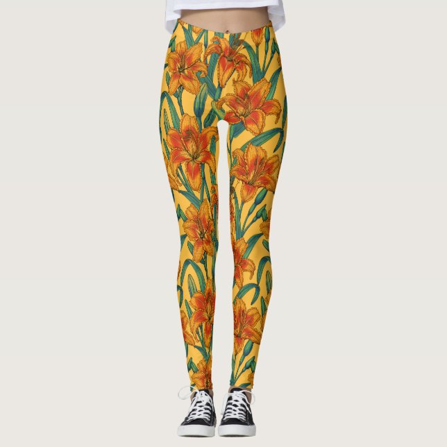 Leggings Fleurs de jour tawny, bleu et jaune (Devant)
