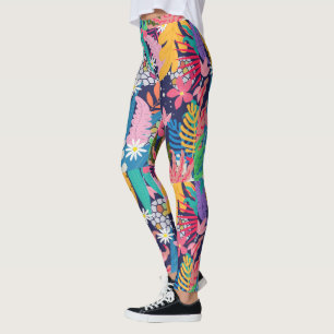 Leggings Fleurs de jungle tropicale colorée & feuille