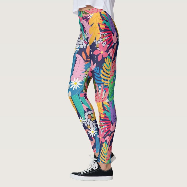 Leggings Fleurs de jungle tropicale colorée & feuille (Gauche)
