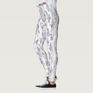 Leggings Fleurs de lavande verte violette