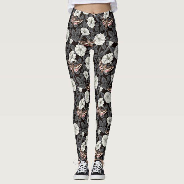 Leggings Fleurs de lune et sphinx Moths 2 (Devant)