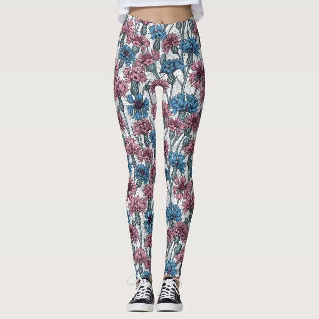 Leggings Fleurs de maïs roses et bleues, fleurs sauvages su (Devant)