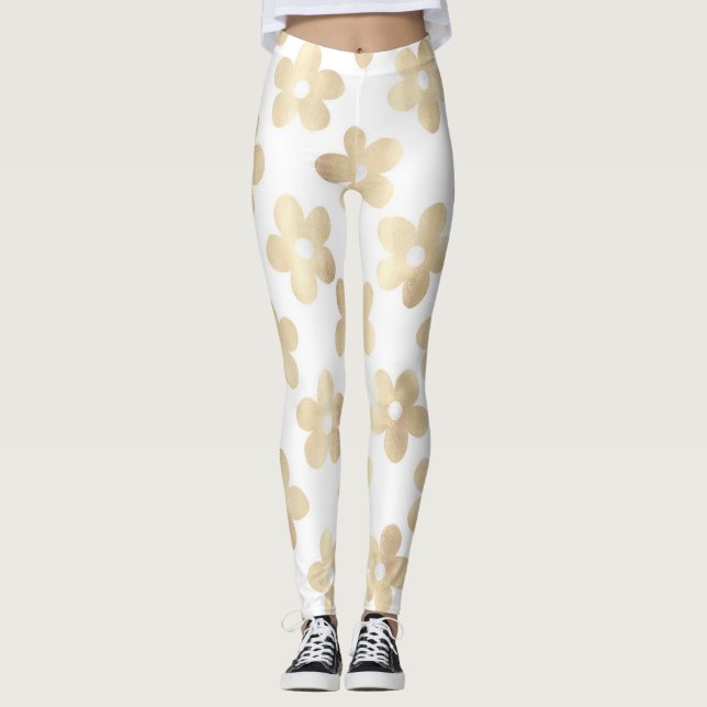 Leggings Fleurs de marguerite en or blanc rétro (Devant)
