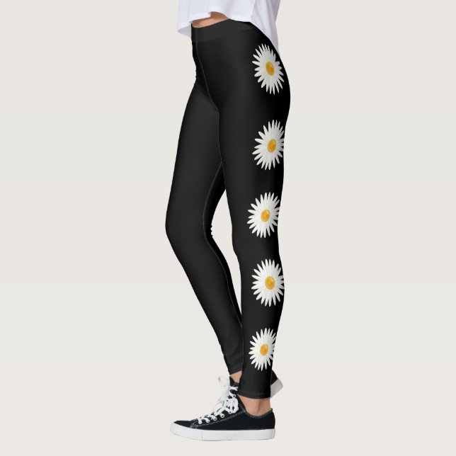 Leggings Fleurs de marguerite sur fond noir couleur (Gauche)