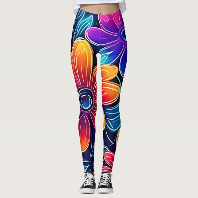 Leggings Fleurs de néon brillantes (Devant)