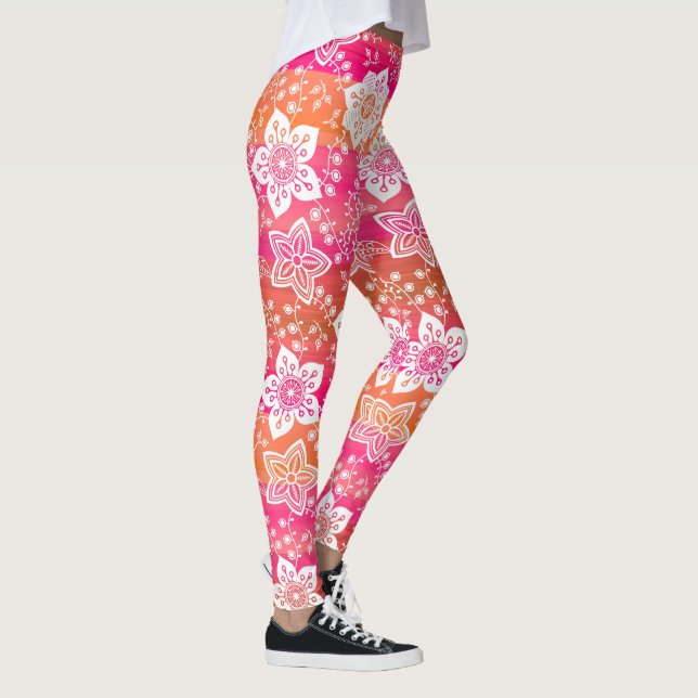Leggings Fleurs De Paisley Blanches Sur Bandes D'Orange Ros (Droite)