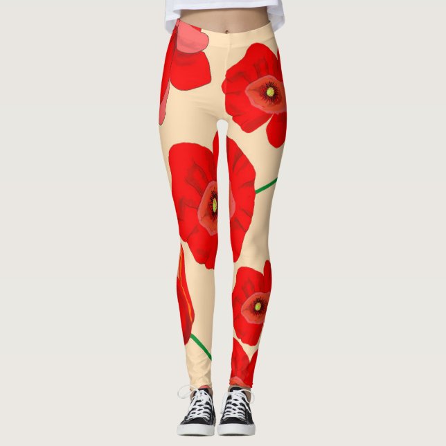 Leggings Fleurs de pavot rouge sur l'illustration Arrière - (Devant)