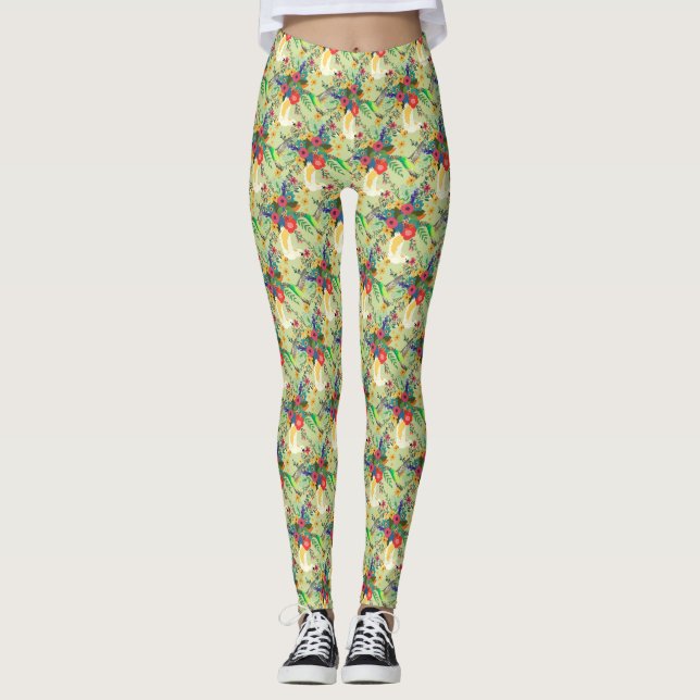 Leggings Fleurs de perroquets tropicaux de la Jungle d'été (Devant)