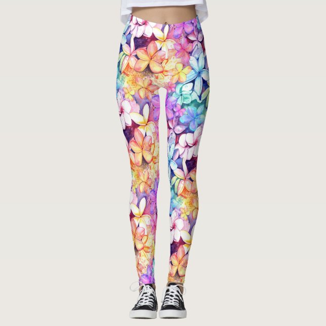 Leggings Fleurs de plumeria aquarelliste des légendes d'Haw (Devant)