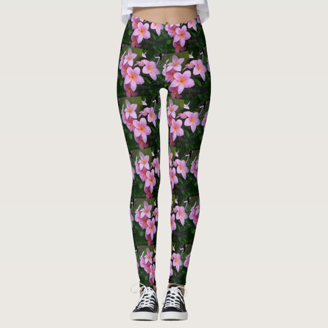 Leggings Fleurs de Plumeria d'Hawaï (Devant)
