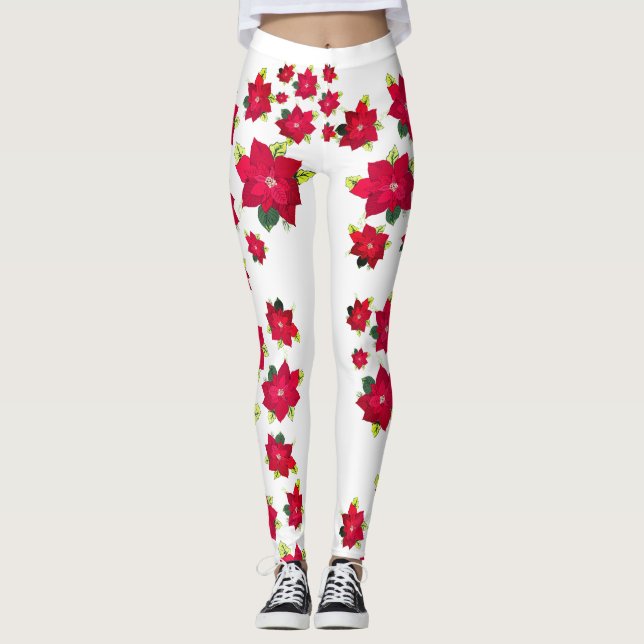 Leggings Fleurs de Poinsettia rouges (Devant)