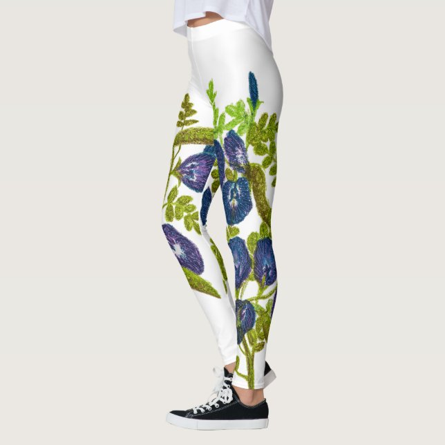 Leggings fleurs de pois de papillon bleu (Gauche)