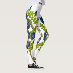Leggings fleurs de pois de papillon bleu