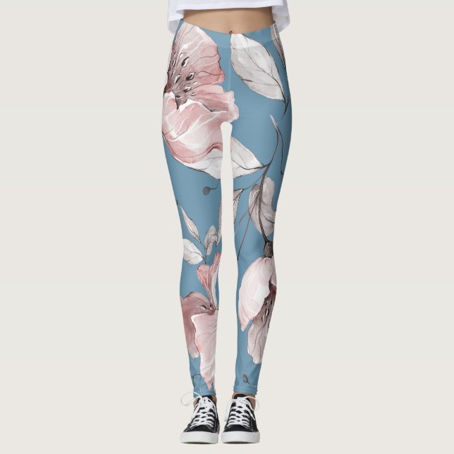 Leggings Fleurs de printemps, feuille, design transparent (Devant)