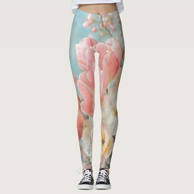 Leggings Fleurs de printemps pastel doux Design Flore délic (Devant)