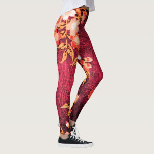LEGGINGS FLEURS DE PRINTEMPS ROSE BLANC ANTIQUE FLORALE ROU