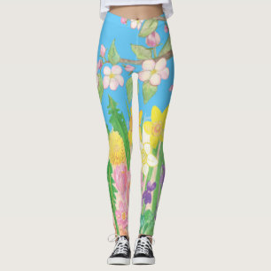 Leggings Fleurs de printemps vives et vives qui rayonnent l