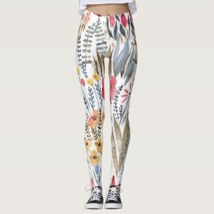 Leggings Fleurs de ressort d'aquarelle, patte transparente