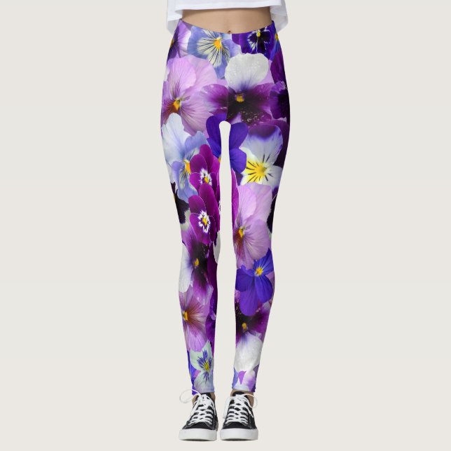 Leggings Fleurs de sansy violet violet et bleu (Devant)
