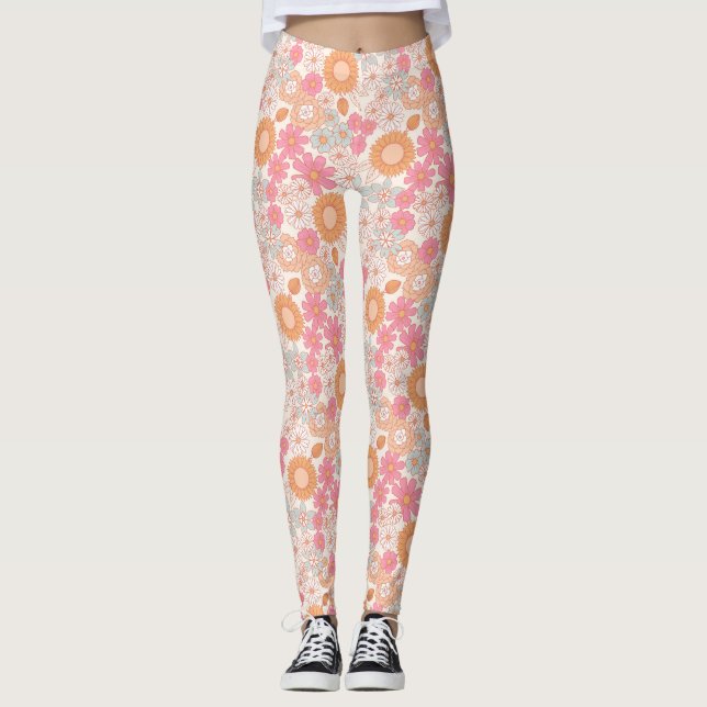 Leggings Fleurs de saumons de printemps 1 (Devant)