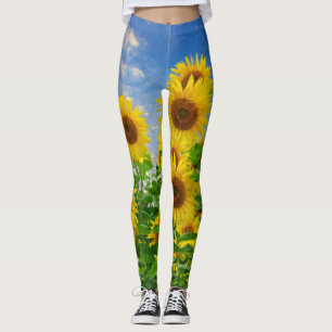 Leggings Fleurs de soleil et Ciel bleu Champ d'été