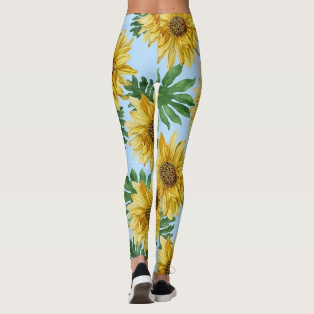 Leggings fleurs de soleil et feuilles tropicales (Dos)