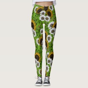 Leggings Fleurs de soleil et marguerites, jardin d'été