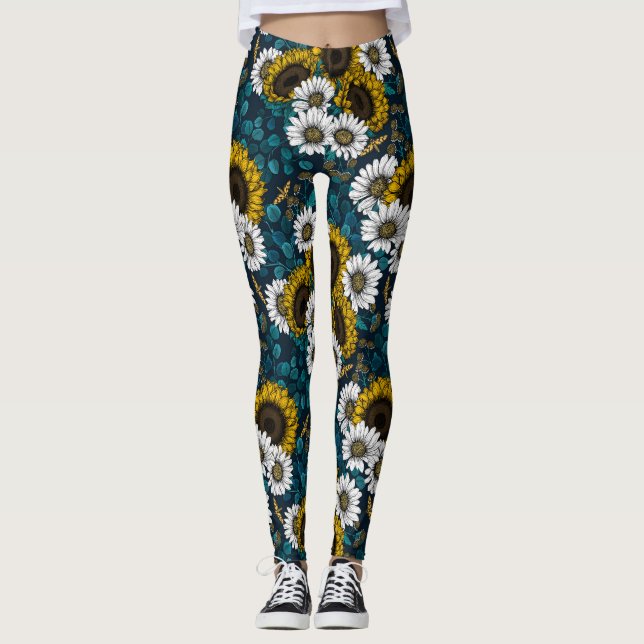Leggings Fleurs de soleil et marguerites, jardin d'été 2 (Devant)