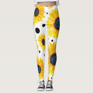 Leggings Fleurs de soleil jaunes Motif Arrière - plan blanc