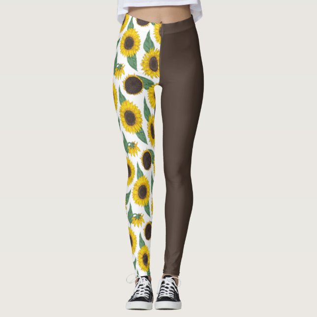 Leggings Fleurs de soleil sur Brown 1/2 & 1/2 (Devant)
