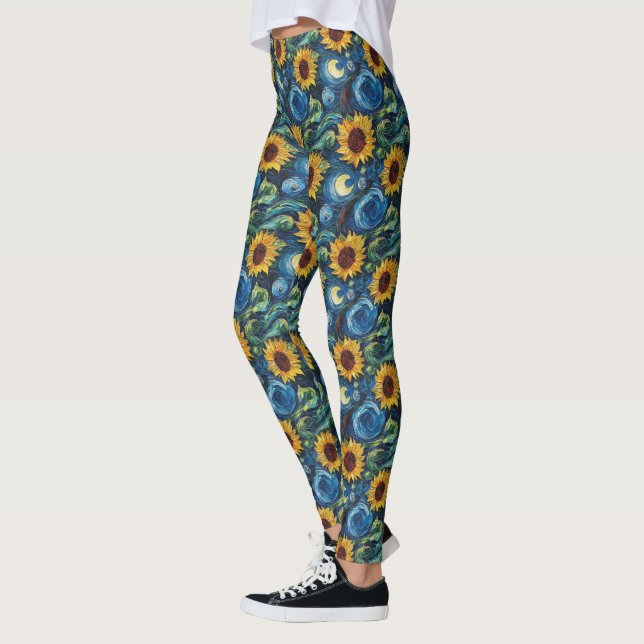 Leggings Fleurs de soleil Van Gogh et nuit étoilée (Gauche)