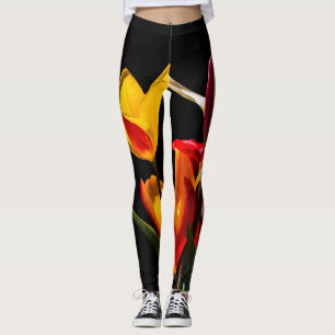 Leggings Fleurs de Tulipe arrière - plan noir