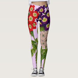 Leggings fleurs de verbena en rouge et violet