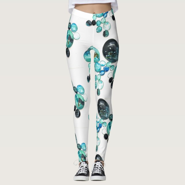 Leggings Fleurs de verre de mer et bling (Devant)