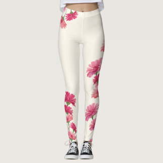 Leggings Fleurs de Zinnia roses peintes à l'aquarelle