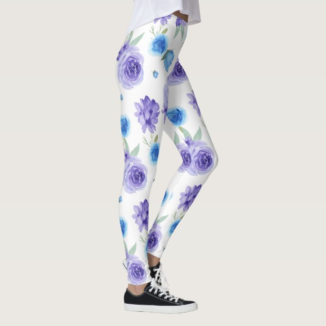 Leggings Fleurs d'eau violet et bleu motif (Droite)