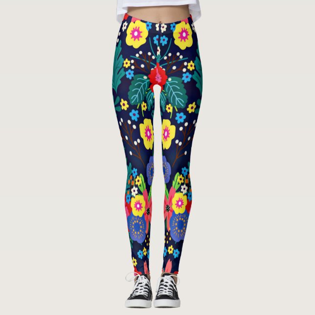 Leggings Fleurs Décoratives Et Feuille Motif-48675 (Devant)