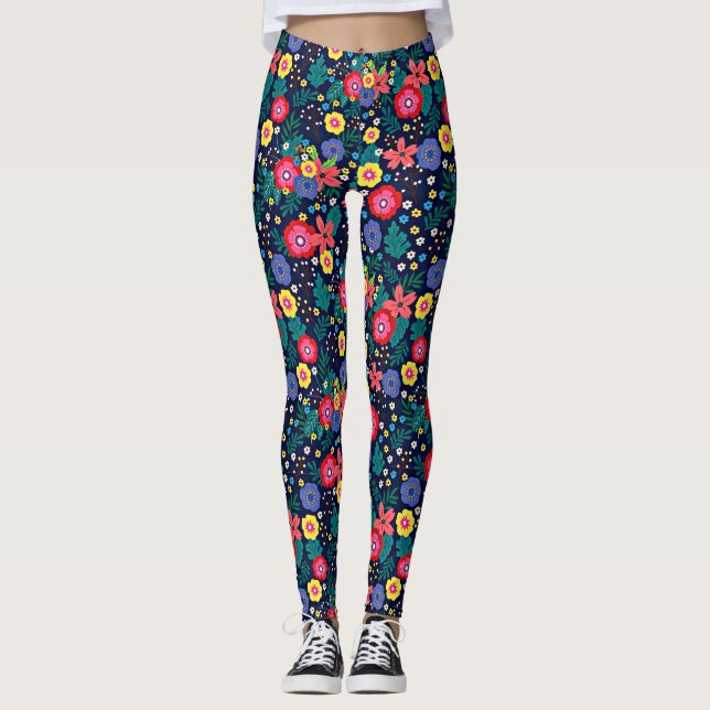 Leggings Fleurs Décoratives Et Feuille Motif-48675 (Devant)