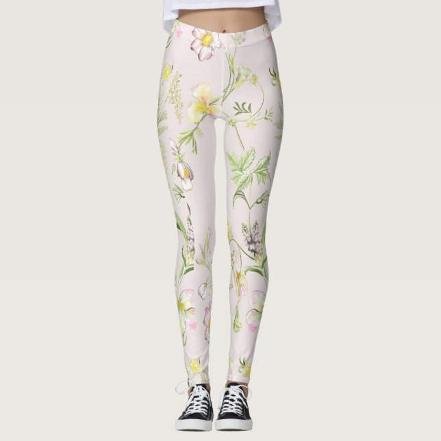 Leggings fleurs délicates avec papillon à la chinoise (Devant)
