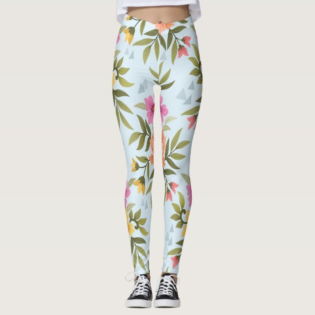 Leggings Fleurs Dessinées à la Main Colorées  (Devant)