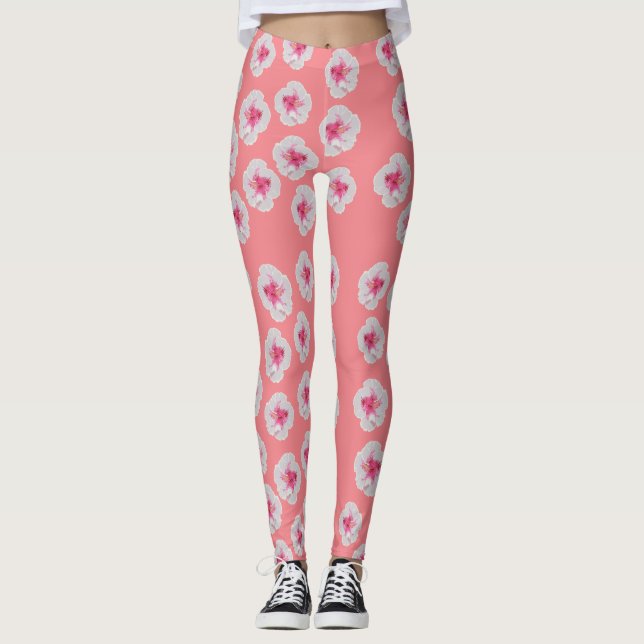 Leggings Fleurs d'Hibiscus blanc personnalisées (Devant)