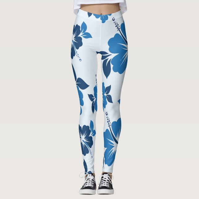 Leggings Fleurs d'Hibiscus Bleus (Devant)
