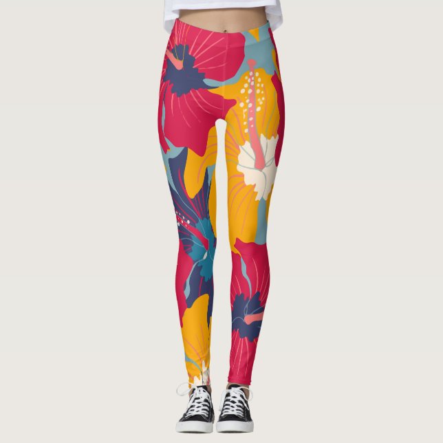Leggings Fleurs d'Hibiscus colorées (Devant)