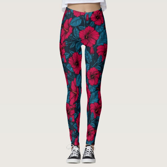 Leggings Fleurs d'hibiscus rouges (Devant)