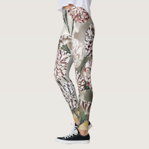 Leggings Fleurs d'oeillets vintages avec ciel gris