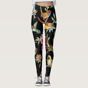 Leggings Fleurs d'oiseaux tropicaux : Motif d'aquarelle