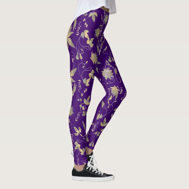 Leggings Fleurs d'or élégantes et modernes Royal violet (Droite)