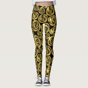 Leggings Fleurs d'or sur Arrière - plan noir