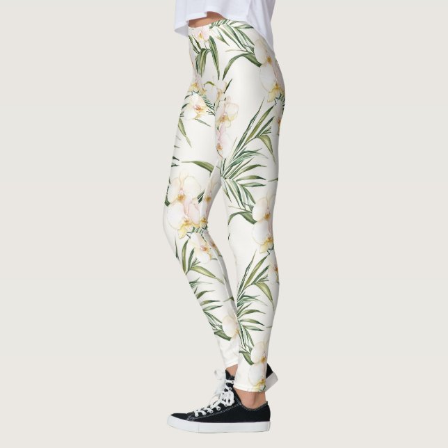 Leggings Fleurs d'orchidée crème (Gauche)