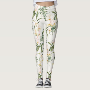 Leggings Fleurs d'orchidées blanches tropicales
